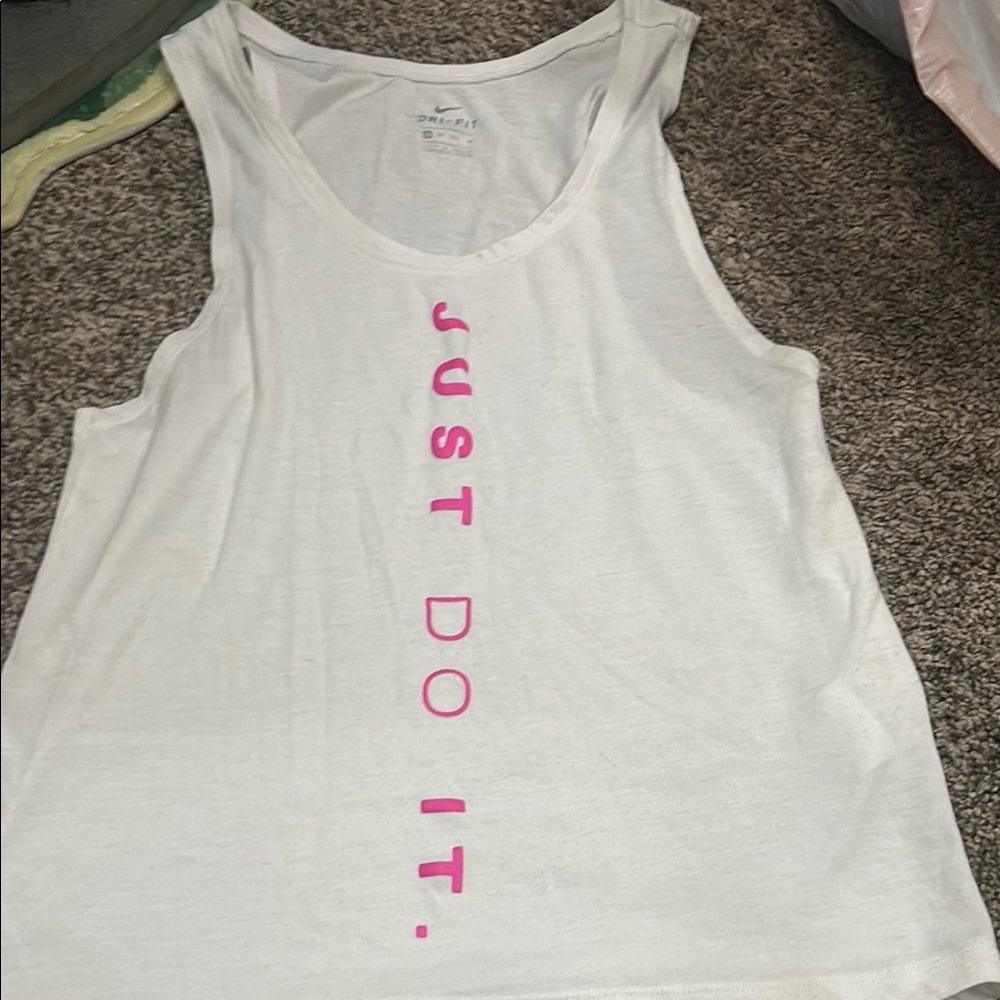 Nike Women's White Tank Top with Pink Print